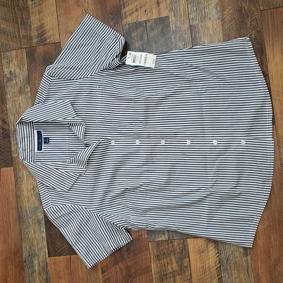 Karen Scott Cotton Contrasting Trim Striped Top Blue Size XL